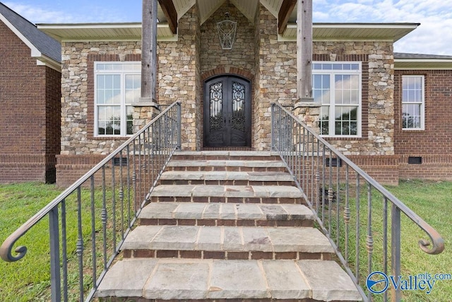 property entrance with french doors