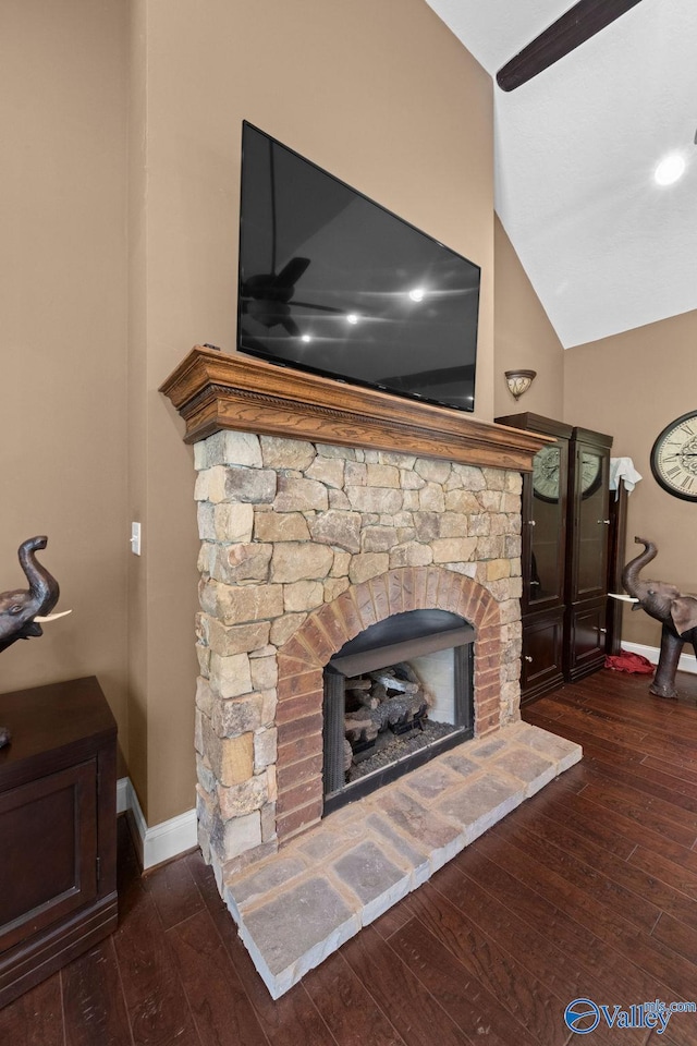 details with hardwood / wood-style floors and a fireplace