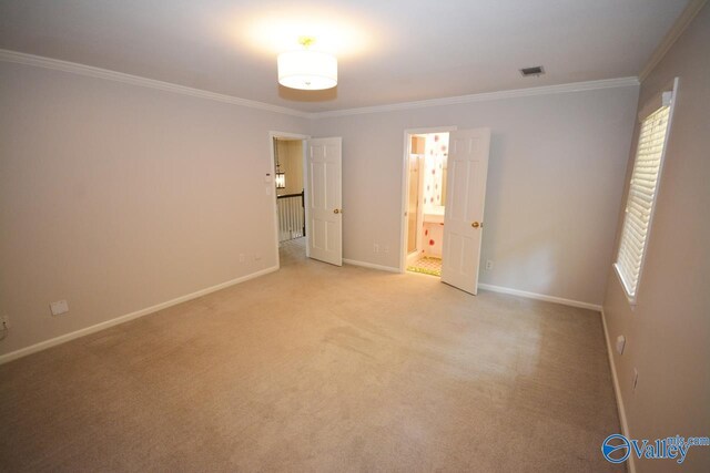 carpeted spare room with a wealth of natural light and ornamental molding