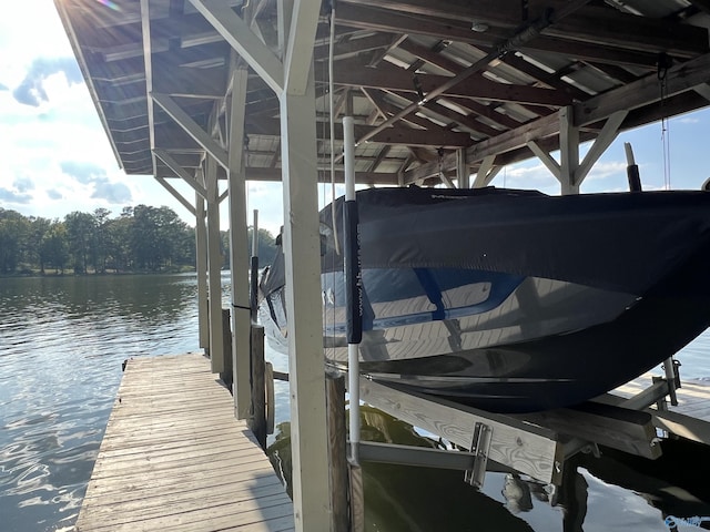 dock area with a water view