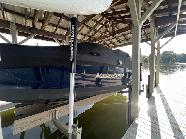 dock area with a water view