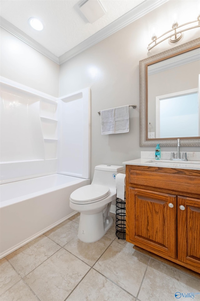 2115 James Dr, Southside, AL 35907 - bathroom with crown molding, toilet, vanity, and washtub / shower combination