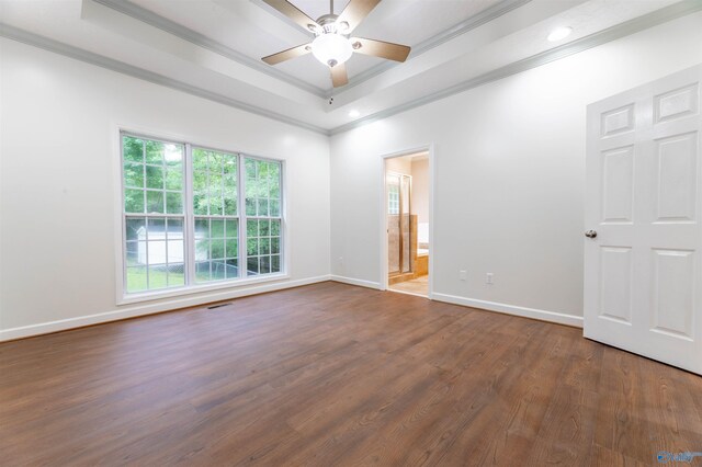 2115 James Dr, Southside, AL 35907 - unfurnished room with ornamental molding, wood finished floors, a ceiling fan, baseboards, and a raised ceiling
