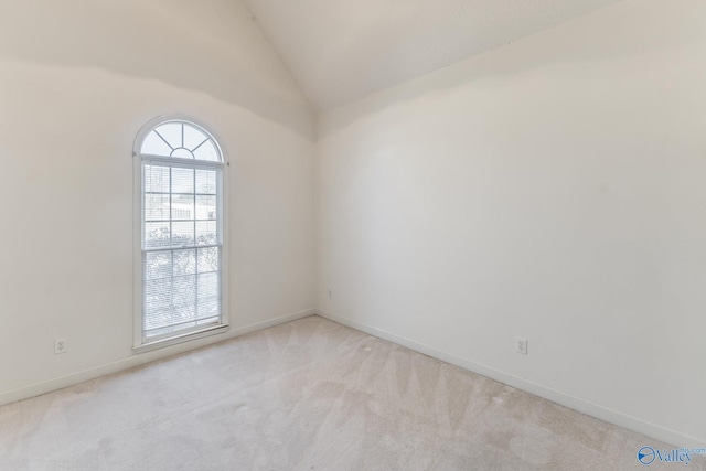 carpeted empty room featuring high vaulted ceiling