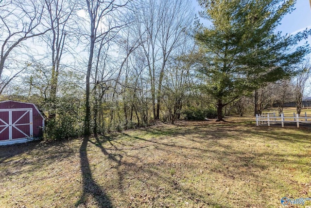 view of yard with a shed