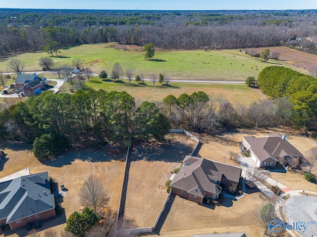 aerial view featuring a rural view and a forest view