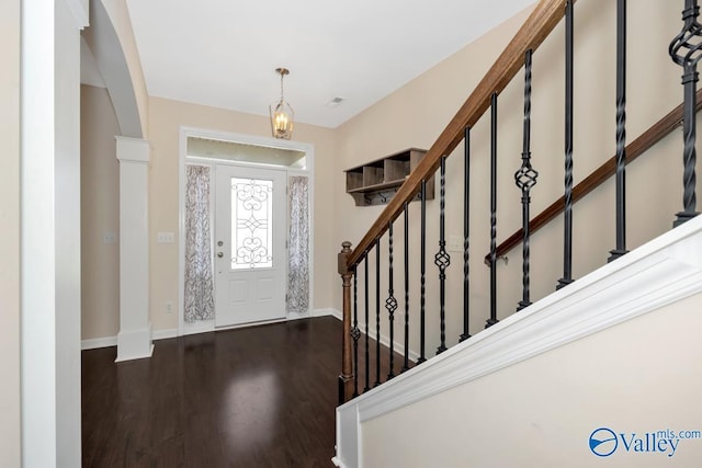 217 Skehan St SW, Huntsville, AL 35824 - entryway with wood finished floors and stairs