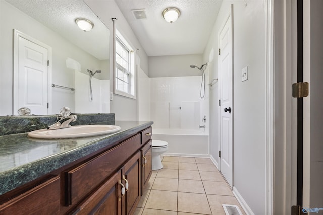 123 Turtle Ridge Dr, New Market, AL 35761 - bathroom with toilet, a textured ceiling, vanity, tile patterned floors, and shower / tub combination