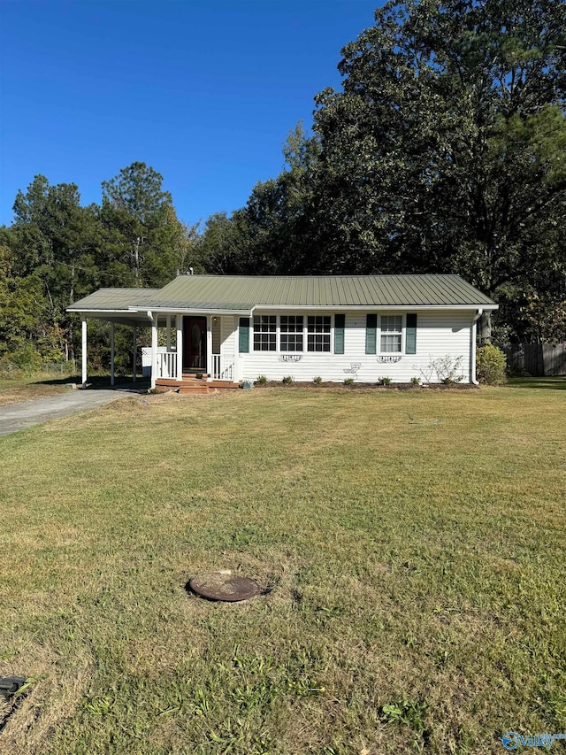 single story home with a carport and a front yard