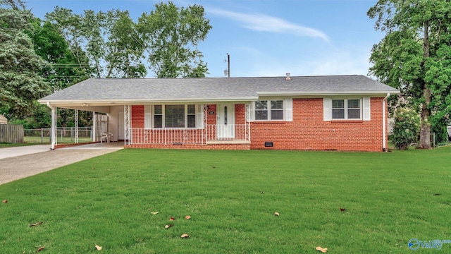 4212 Mcclain Ln NW, Huntsville, AL 35810 - ranch-style home with concrete driveway, an attached carport, brick siding, crawl space, and a shingled roof