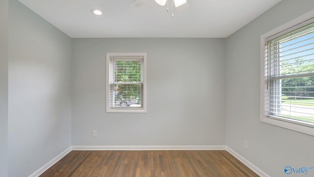 4212 Mcclain Ln NW, Huntsville, AL 35810 - empty room with baseboards, wood finished floors, a ceiling fan, and recessed lighting