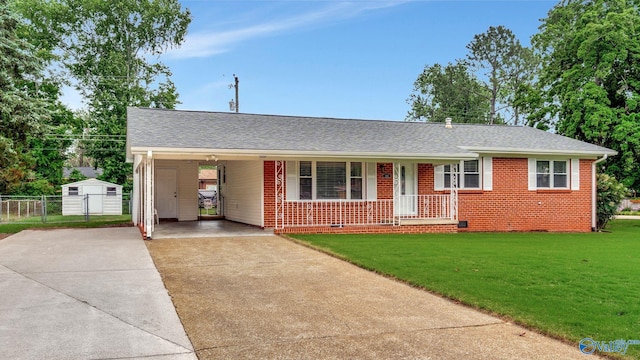 4212 Mcclain Ln NW, Huntsville, AL 35810 - ranch-style house featuring driveway, a porch, brick siding, an attached carport, and crawl space