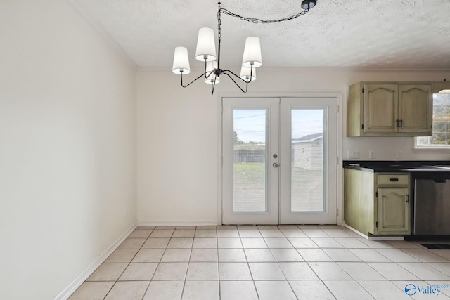 1502 Bower Dr SE, Cullman, AL 35055 - kitchen with french doors, an inviting chandelier, dishwasher, and a textured ceiling