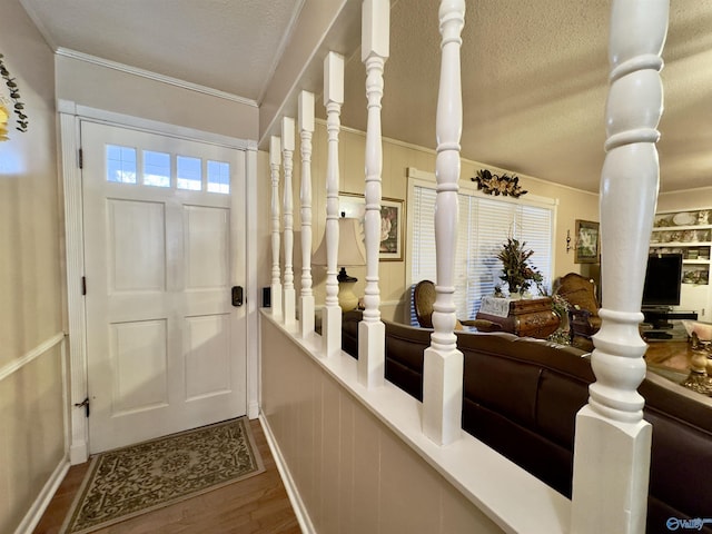 interior space with hardwood / wood-style floors, a textured ceiling, and a wealth of natural light