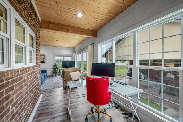 1635 County Road 47, Fyffe, AL 35971 - sunroom featuring wood ceiling with exposed beams, wood finished floors, french doors, and wood walls