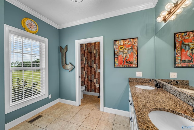 1635 County Road 47, Fyffe, AL 35971 - bathroom featuring crown molding, tile patterned flooring, baseboards, double vanity, and toilet