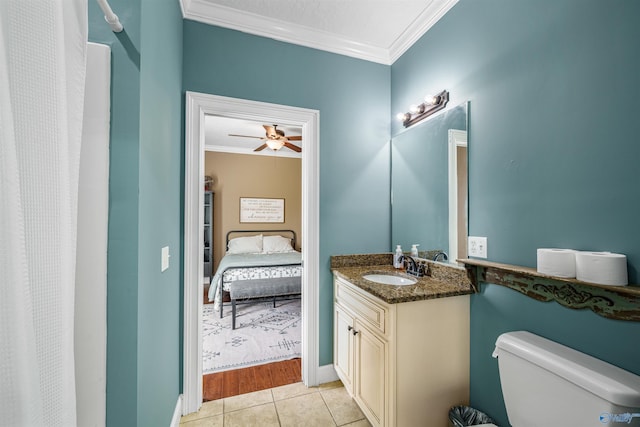 1635 County Road 47, Fyffe, AL 35971 - ensuite bathroom featuring ornamental molding, toilet, vanity, tile patterned floors, and ceiling fan
