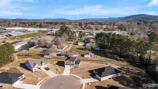 birds eye view of property featuring a mountain view