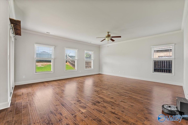 107 Duchess Dr, Madison, AL 35758 - unfurnished living room featuring a ceiling fan, ornamental molding, and hardwood / wood-style floors