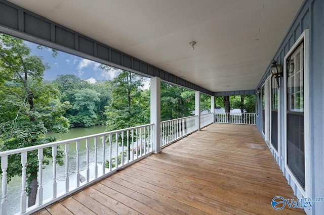 deck with a water view