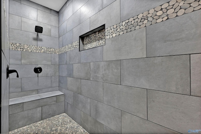 bathroom with a tile shower