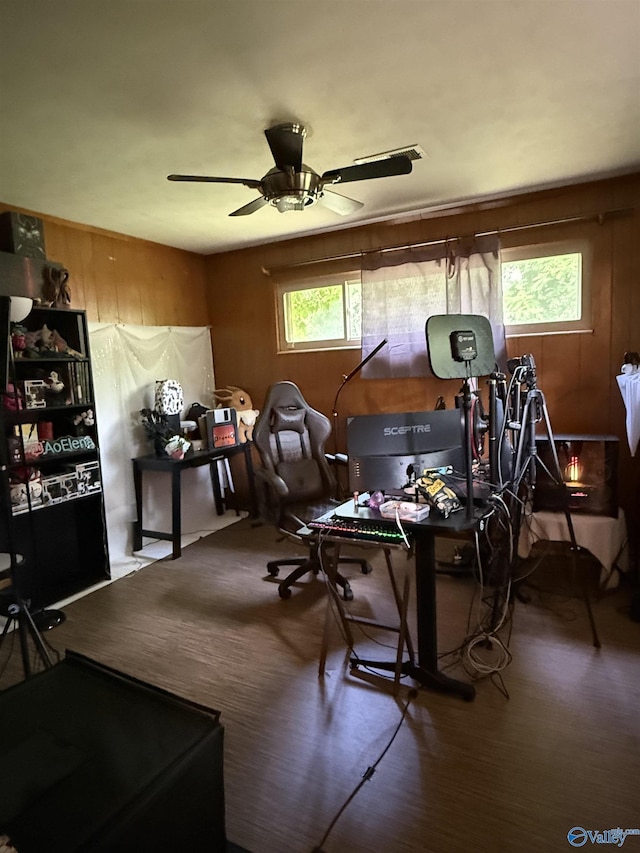 528 Delaney Rd, Huntsville, AL 35806 - office with plenty of natural light, ceiling fan, and wooden walls