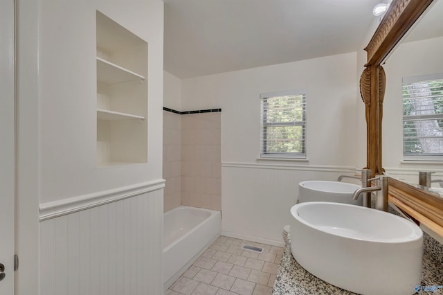 1126 Oster Dr, Huntsville, AL 35816 - full bathroom with a healthy amount of sunlight, tile patterned floors, shower / tub combination, and wainscoting