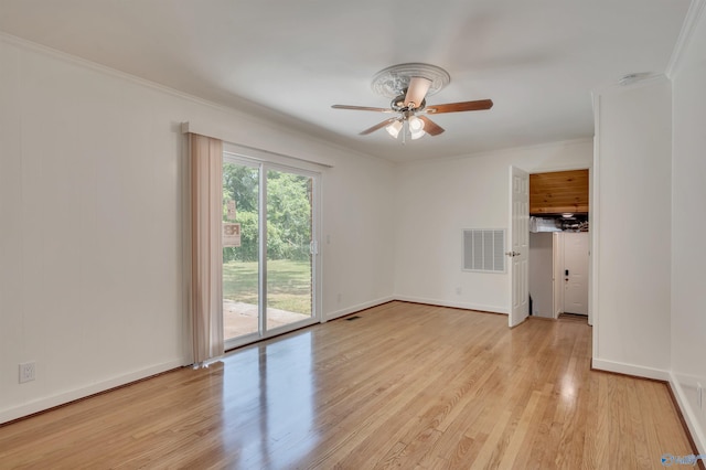 1126 Oster Dr, Huntsville, AL 35816 - unfurnished room featuring light wood finished floors, ceiling fan, visible vents, and ornamental molding