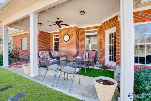 view of patio / terrace featuring outdoor lounge area and ceiling fan