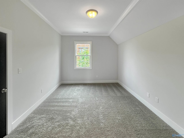 additional living space featuring lofted ceiling and carpet floors