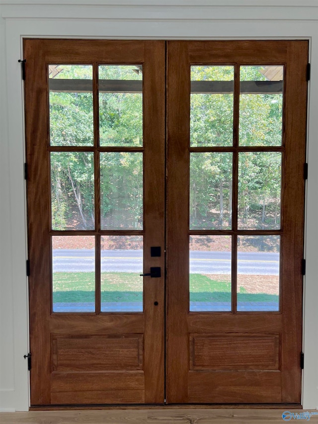 doorway to outside featuring wood-type flooring