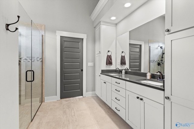 68 Natures Ridge Way, Huntsville, AL 35803 - bathroom featuring double vanity, a stall shower, recessed lighting, and baseboards