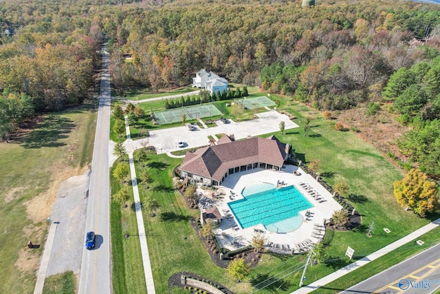 68 Natures Ridge Way, Huntsville, AL 35803 - aerial overview of property's location with a heavily wooded area and a pool