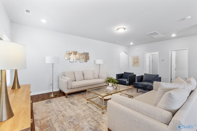 living room featuring light wood-type flooring