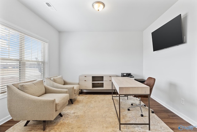 office area featuring hardwood / wood-style flooring