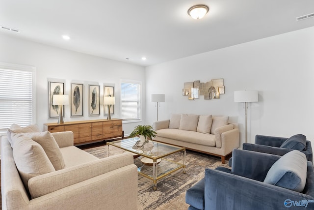 living room with hardwood / wood-style flooring