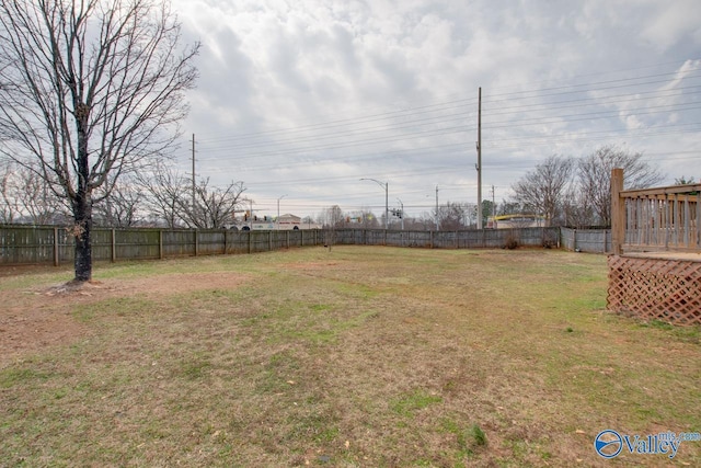 view of yard with a deck and a fenced backyard