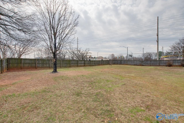 view of yard with a fenced backyard