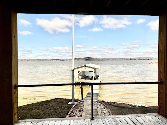 view of dock with a water view