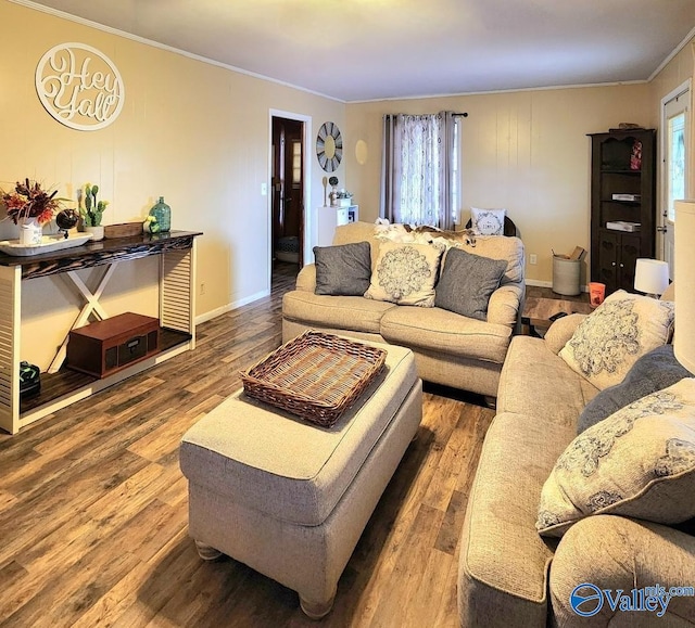110 Circle Dr, Sand Rock, AL 35983 - living area with crown molding, wood finished floors, plenty of natural light, and baseboards