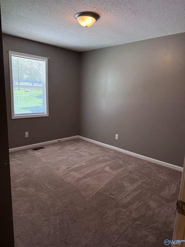 empty room featuring a textured ceiling and carpet floors