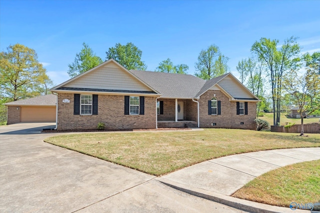 16968 Bellewood Dr, Athens, AL 35613 - ranch-style home featuring a front yard, brick siding, crawl space, and a detached garage