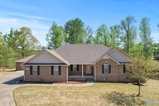 16968 Bellewood Dr, Athens, AL 35613 - ranch-style house with crawl space, driveway, a porch, a front yard, and brick siding