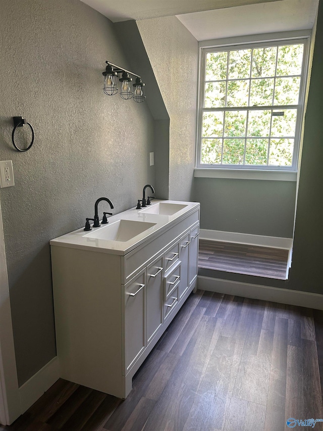 bathroom featuring hardwood / wood-style flooring and vanity