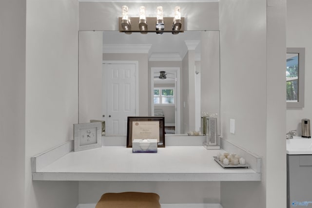 bathroom featuring a sink and crown molding