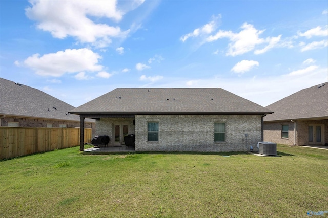 165 Saddle St, New Market, AL 35761 - rear view of house with french doors, a patio area, brick siding, and roof with shingles