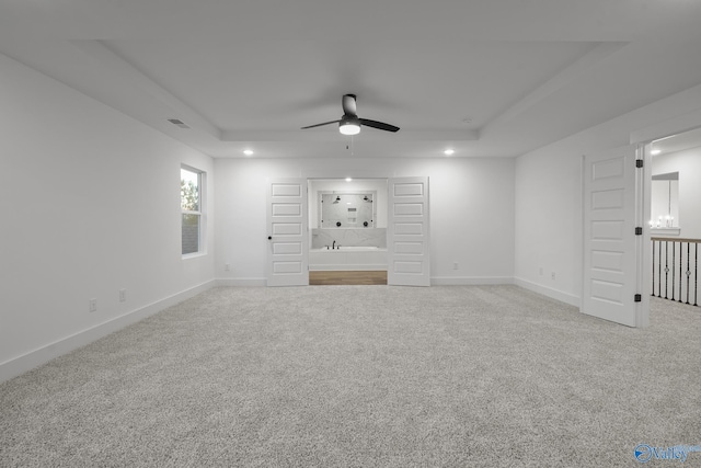 188 Chesire Cove Ln, New Market, AL 35759 - unfurnished room featuring ceiling fan, carpet flooring, a raised ceiling, recessed lighting, and baseboards