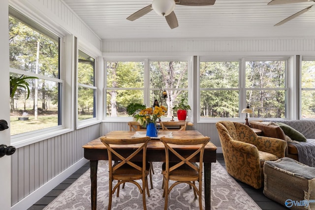 sunroom / solarium with ceiling fan