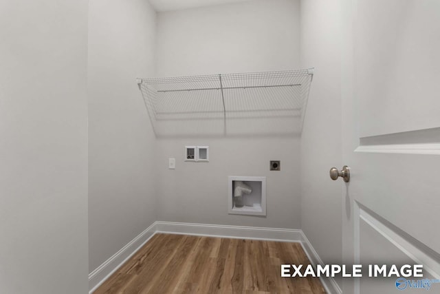 laundry room featuring hookup for an electric dryer, hardwood / wood-style floors, and washer hookup