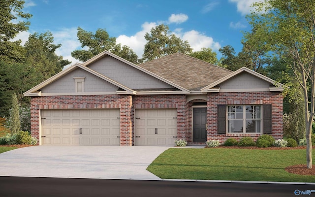 view of front of property with a front lawn and a garage